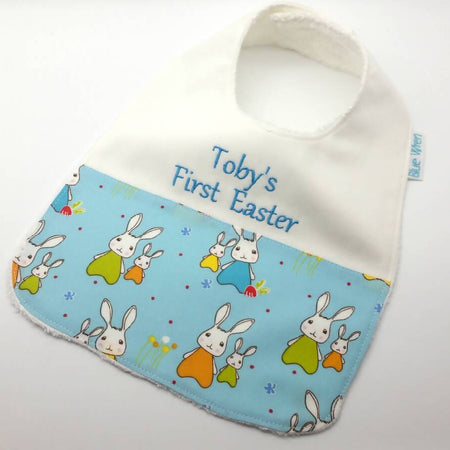 Easter Baby Bib Blue Bunnies Personalised Present