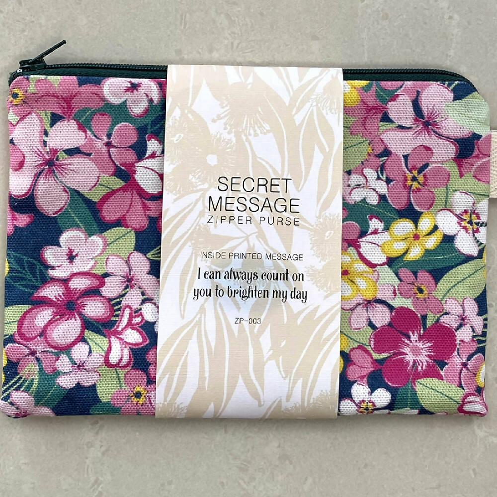 Zipper Purse - Bright Tropical Flowers Print with Secret Message inside #3