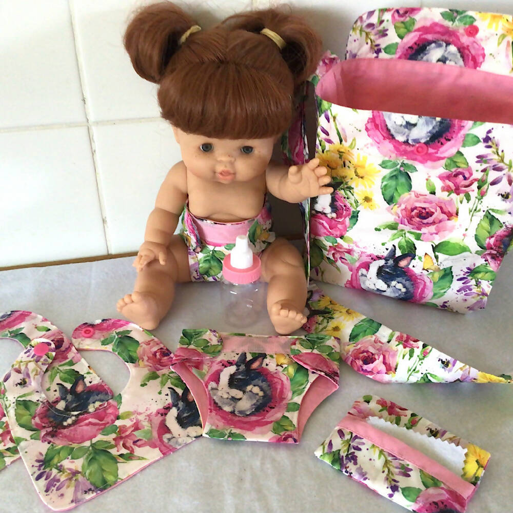 Nappy Bag and accessories for Baby Doll #3 Springtime Bunny