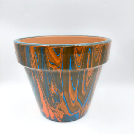 Blue and Orange Acrylic Poured Terracotta Pot