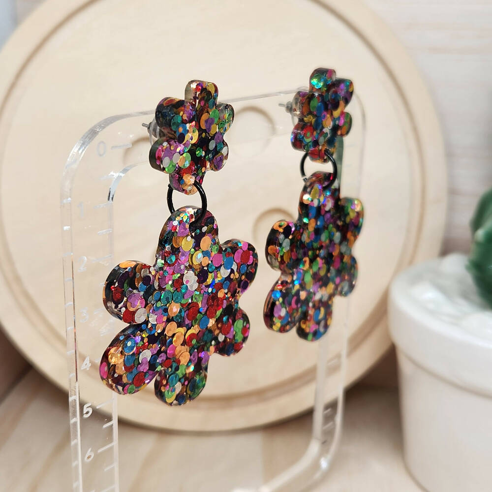Dangle Earrings Rainbow Pop Sparkle - Resin - Stud Top