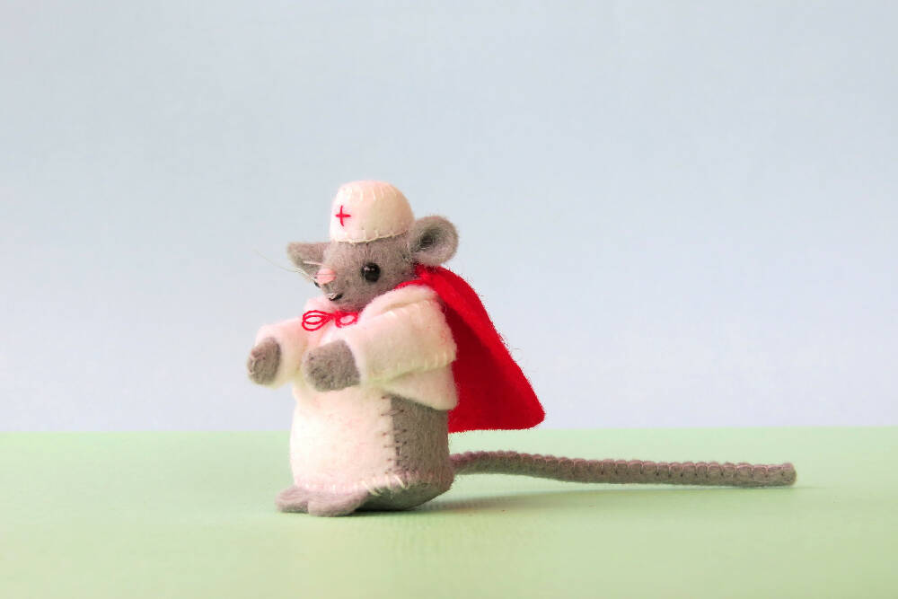Miniature Felt Mouse - Wool Felt Nurse