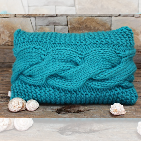 Knitted Chunky Turquoise Cable Pillow. Cable Pillow Cover. Turquoise Bed Pillow. Aran Cable. Chunky knit pillow.