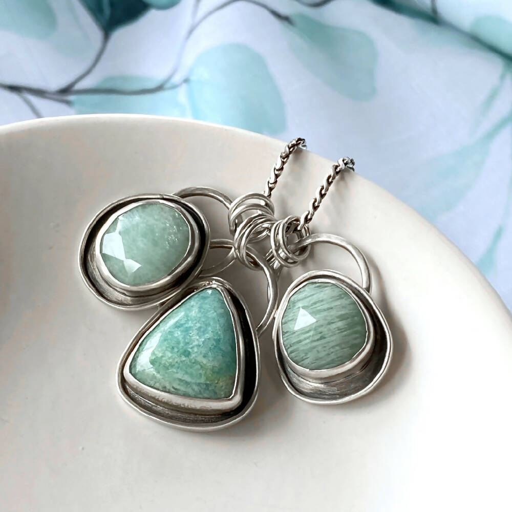 Pendant Sterling Silver Amazonite Bezel Set Combo O