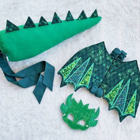 Dragon fabric wings, Dragon Tail, Embroidered Mask, Made to order