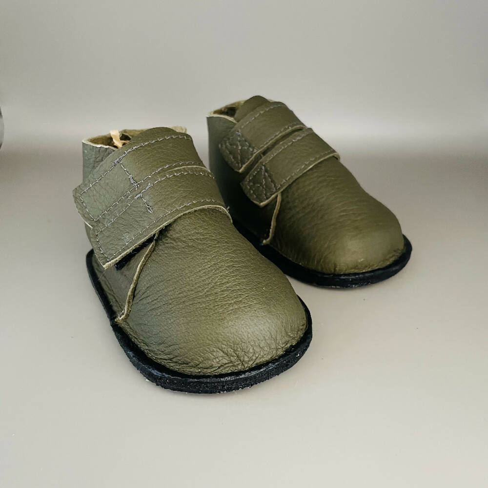 hand made baby boot green leather