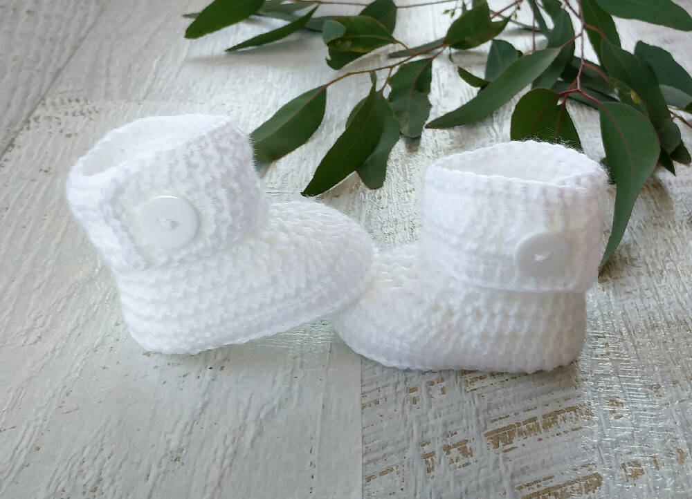 Baby Booties | White |Newborn | Crochet | Knit | Shoes | Socks
