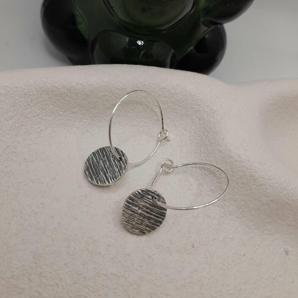 Fine silver 999 bohemian disk hoop earrings with handmade ear wire