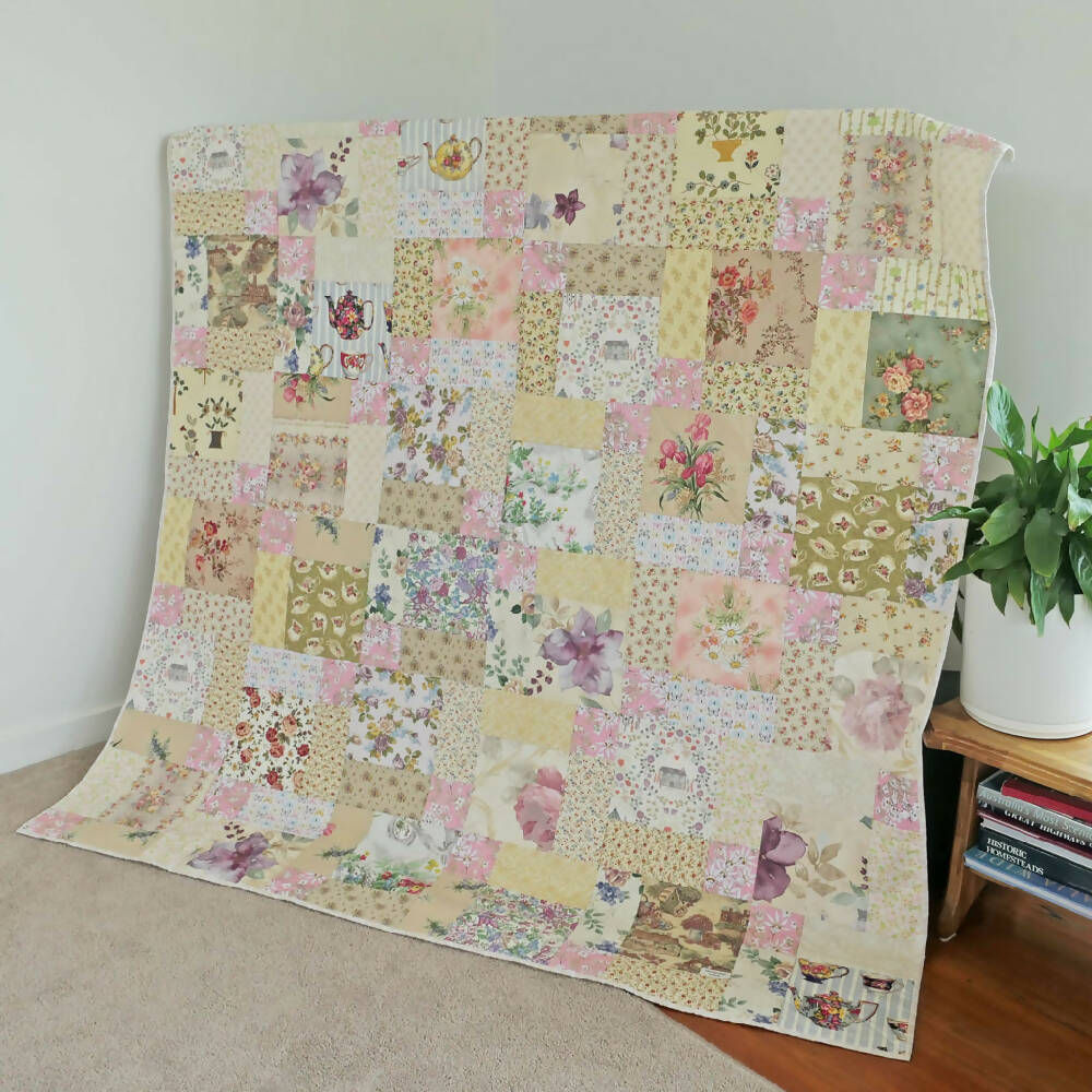 QS floral quilt, cotton, handmade FREE POST