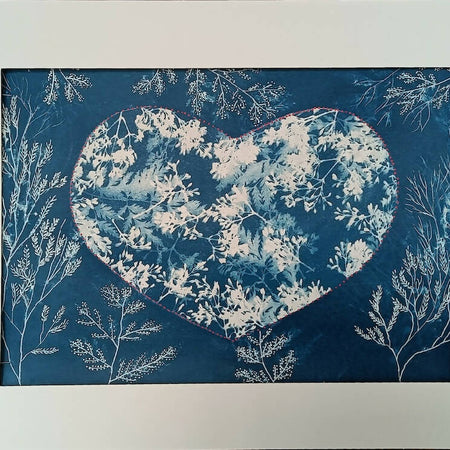Heart Original Cyanotypes - 3 Variations, Red Dots, Ferns, Smoke Bush