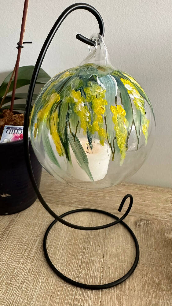 Tea Light Candle Holder, Painted, FREE SHIPPING Australian Wattle Flowers