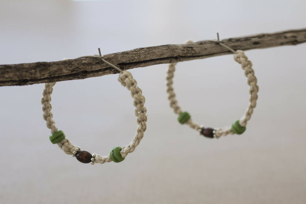 Hemp Cord Knotted Hoop Earrings