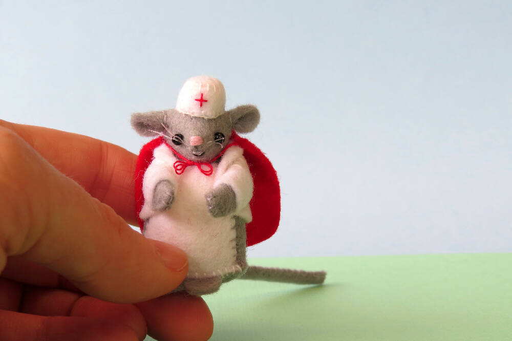 Miniature Felt Mouse - Wool Felt Nurse