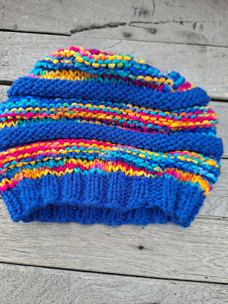 knitted kid's beanie made from wool and silk