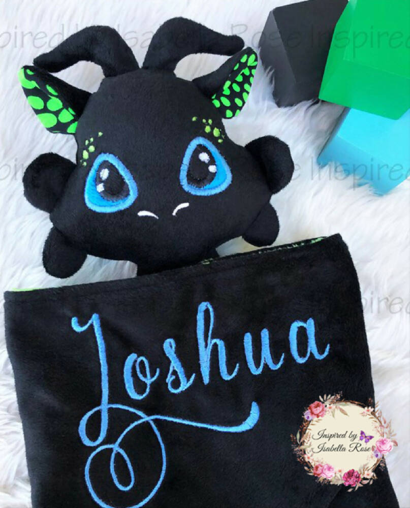 Baby comforter, Embroidered name, Dragon themed Ruggybud, Made to order