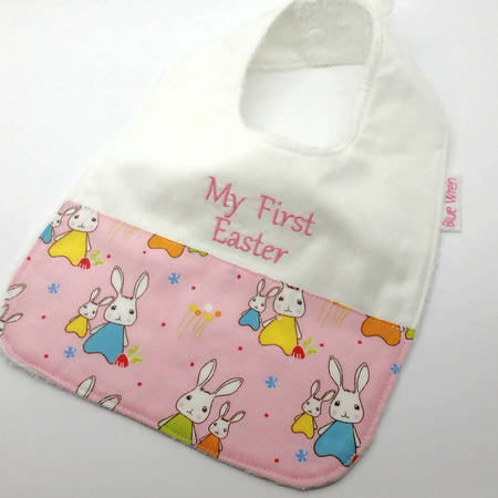 Easter Baby Bib Pink Bunnies Personalised Present