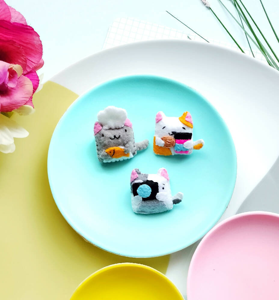 Cute Chef Cat Felt Brooch