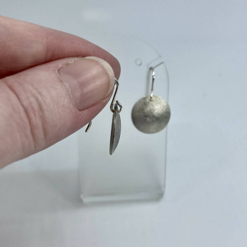 Frosted domed sterling silver disc earrings 2
