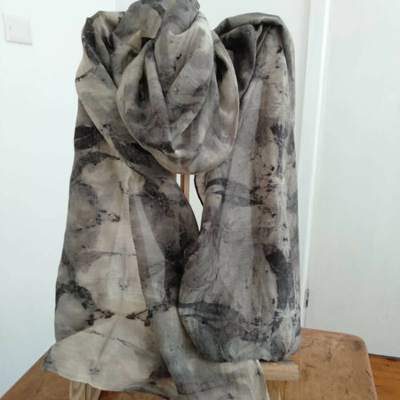 Cotton Silk scarf hand eco printed scribbly gum leaves