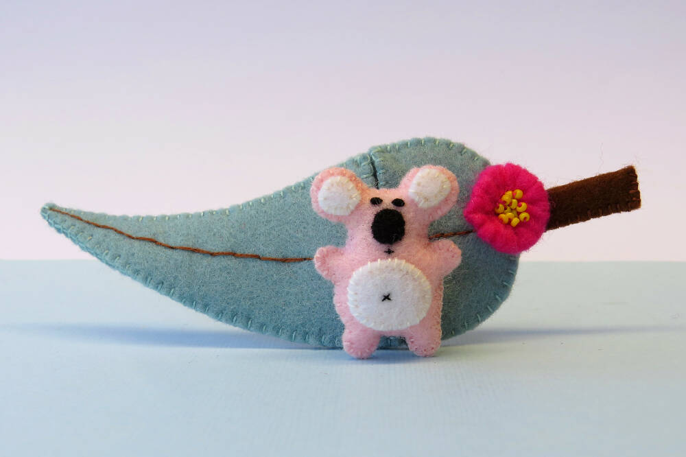 Miniature Felt Koala - Gum Leaf Bed - Australian Animal