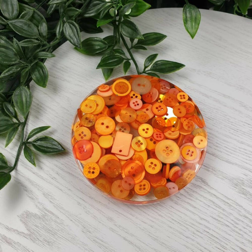 Coaster Orange Resin Buttons Handmade Flat Coffee Mug Coaster (1)