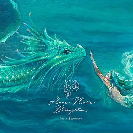 8x10 inch PRINT Water Dragon and Mermaid Underwater Art Painting