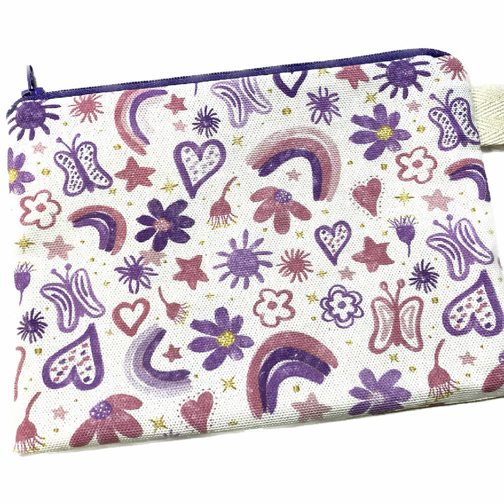 Zipper Purse - Rainbows and flowers with a Secret Message inside #37