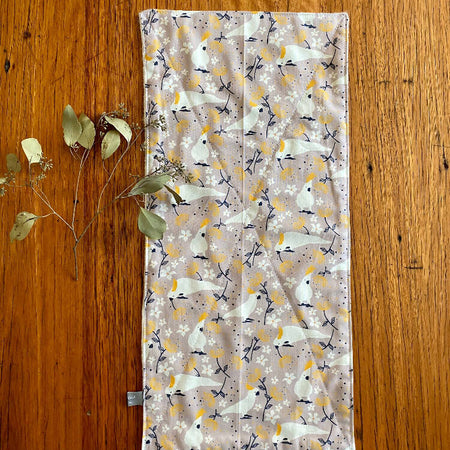 burp cloth - Australian cockatoos grey / organic cotton hemp / eco friendly