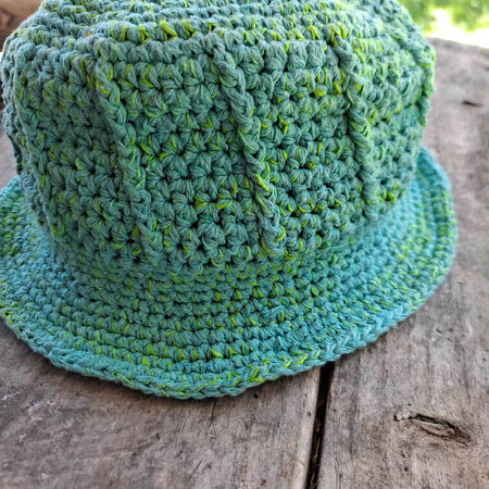 crocheted brimmed hat cotton and silk