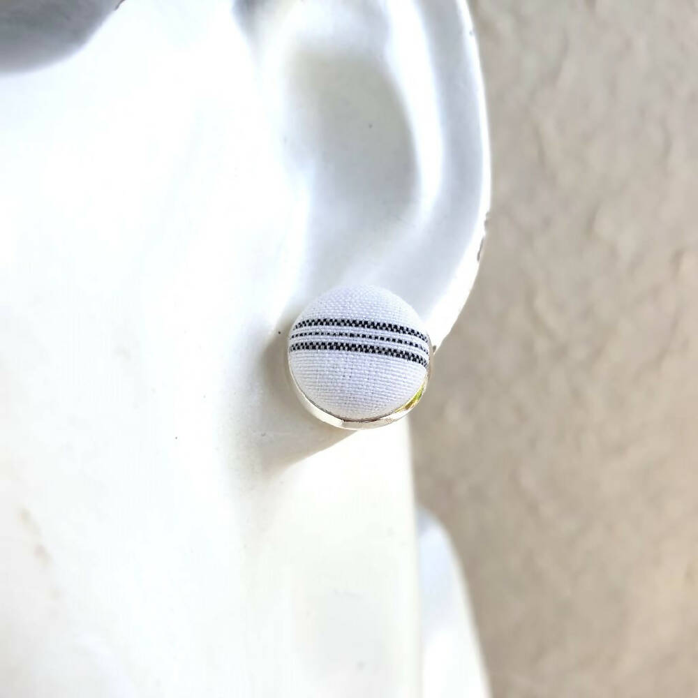 1.4cm Round Cabochon minimal striped fabric stud earrings No.19