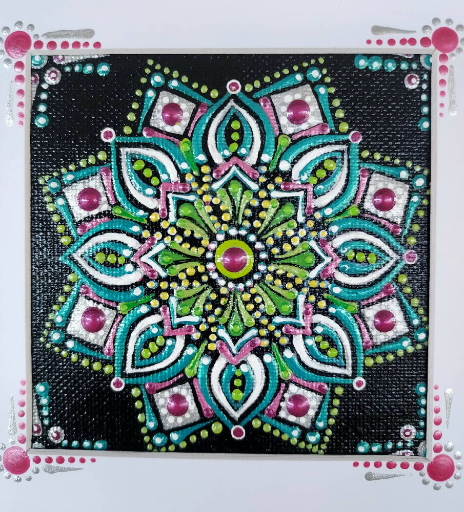 Framed Dot Art called "Aquamarine "