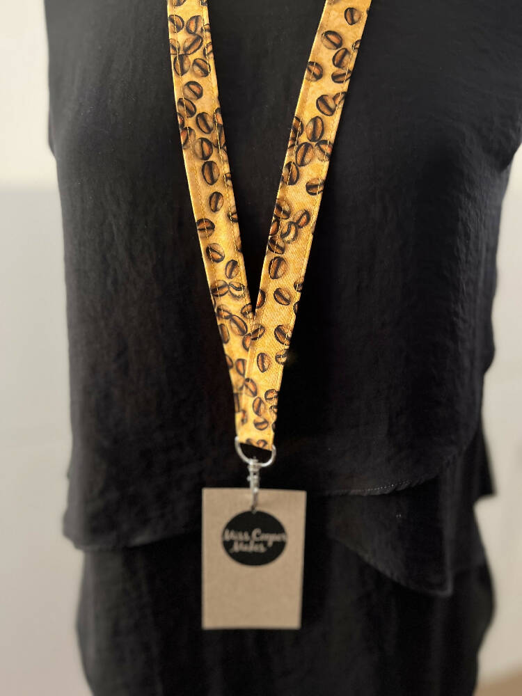 Fabric Lanyard - with quick-release safety clasp - Coffee Lover