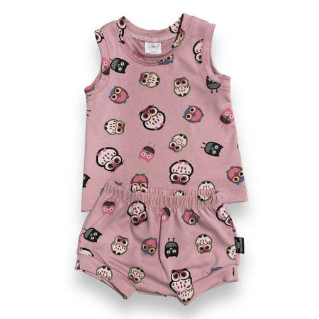 SIZE 000 Pink Owls Bummies and Singlet SET