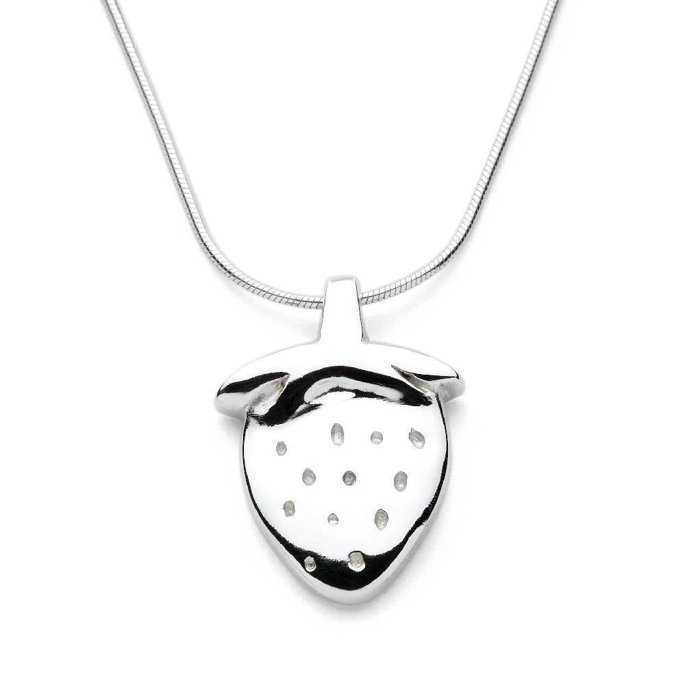 strawberry sterling silver pendant white sml