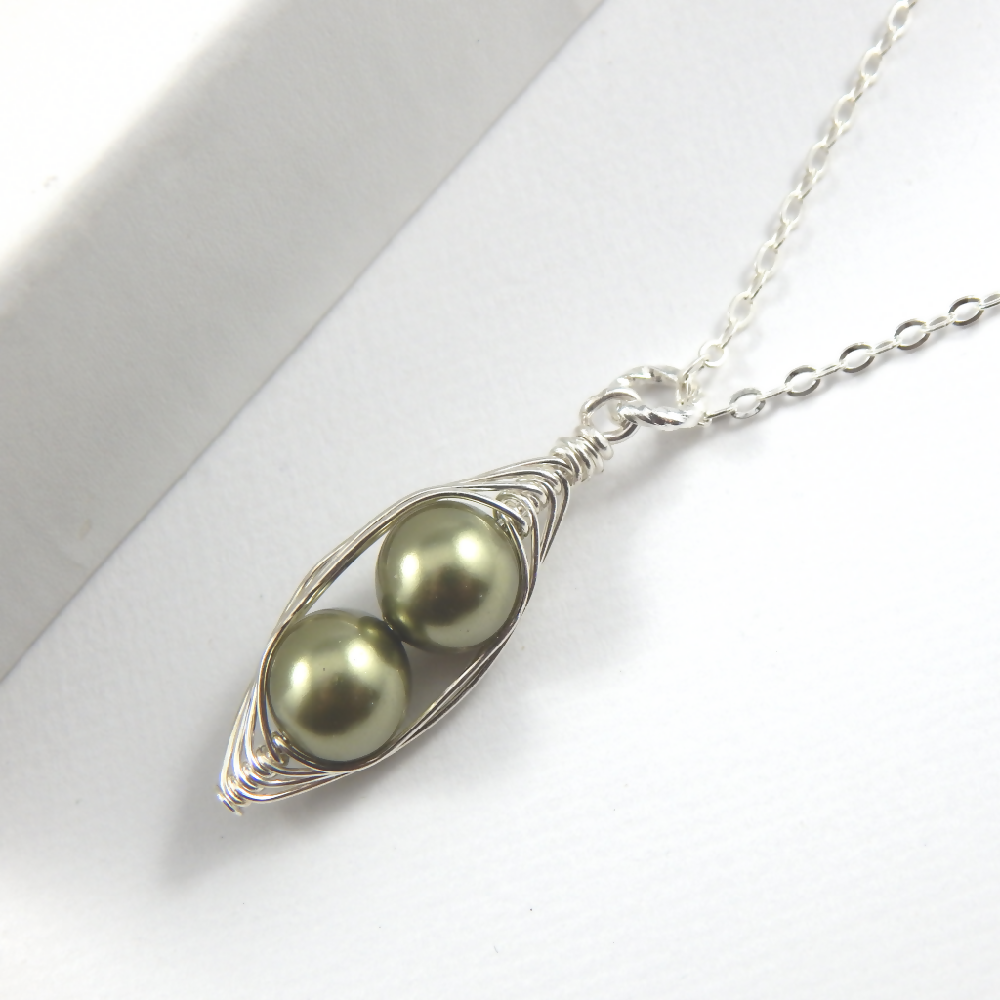 Two Green Peas in a Pod Necklace