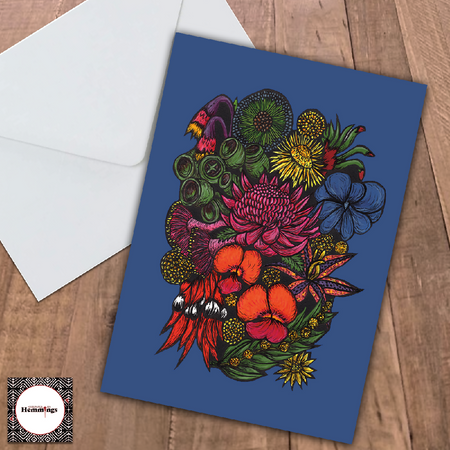 Australian Wildflowers Greeting Card Blue + Envelope