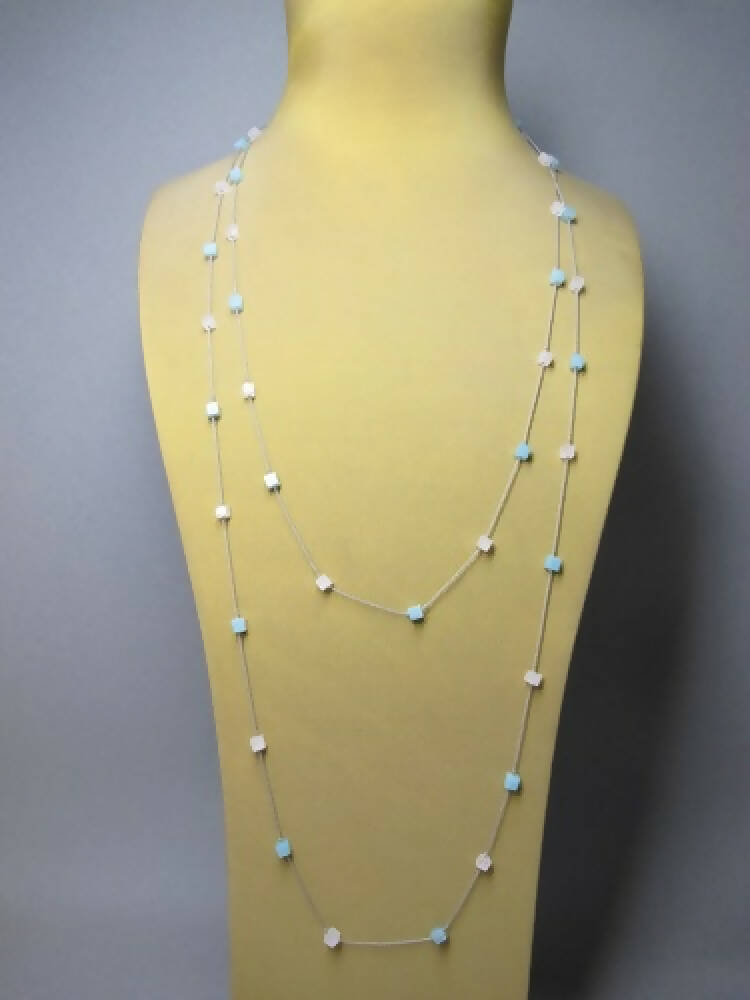 Amazonite and rose quartz long necklace 6