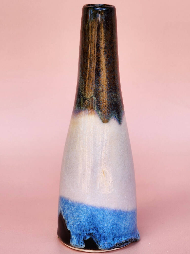 Handmade Ceramic Bud Vase - Dark Neopolitan Glazed