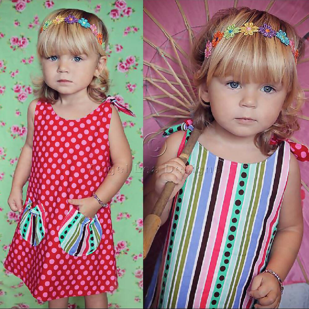 Girls Dress PDF Sewing Pattern Reversible Tie Top A-line Girls Dress PDF Sewing Pattern Reversible Tie Top A-line