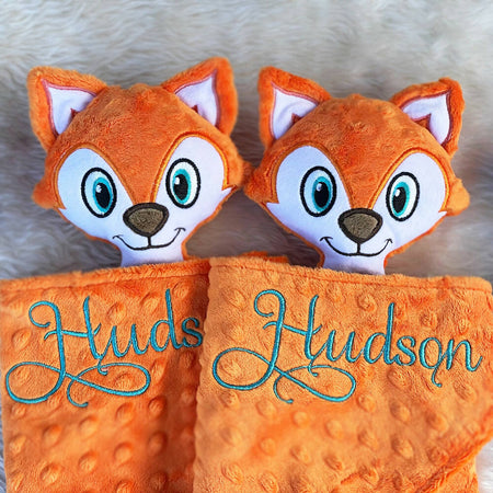 Baby comforter, Embroidered name, Fox themed Ruggybud, Made to order