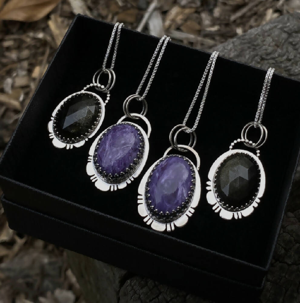 Obsidian and Charoite Pendants FULL COMBO 2