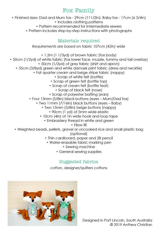 Fox Family Stuffed Animals PDF Sewing Pattern