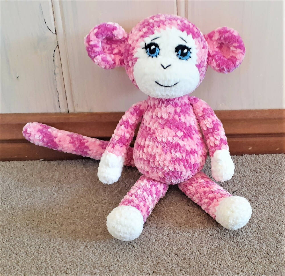 Hand crocheted velvet cheeky monkey baby toy
