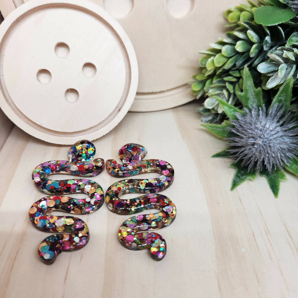 Dangle Earrings Rainbow Pop Sparkle - Resin - Stud Top