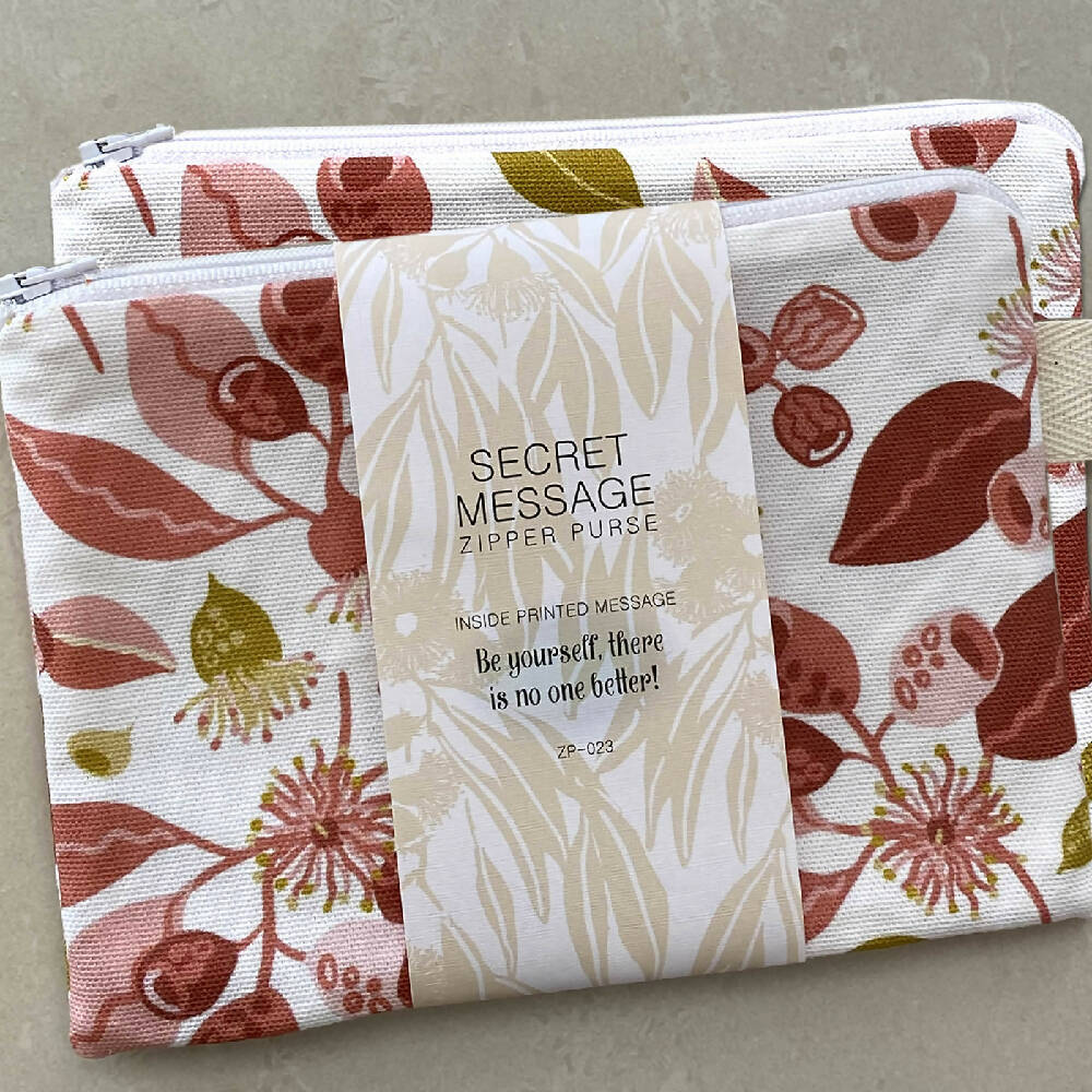 Zipper Purse - Australian Whimsical Gumnuts with Secret Message inside #23