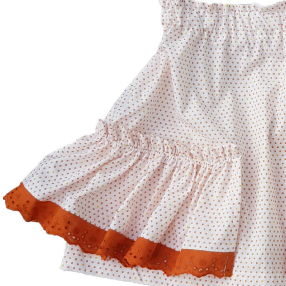 Girls Cream Ruffle Skirt with Rust Lace trims | Size 6