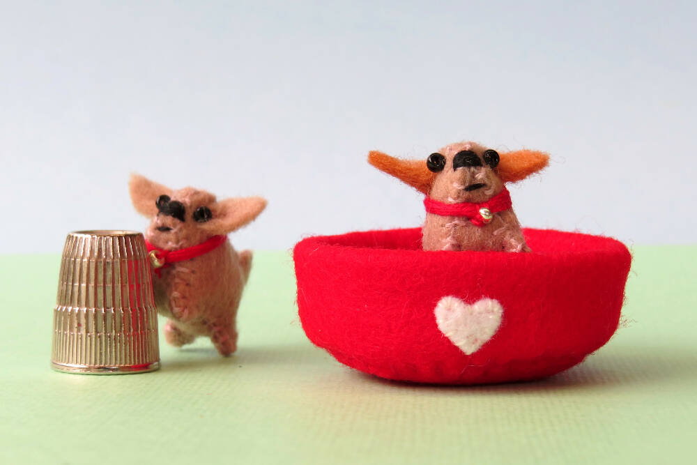Miniature Felt Dogs - Wool Felt Dog Bed