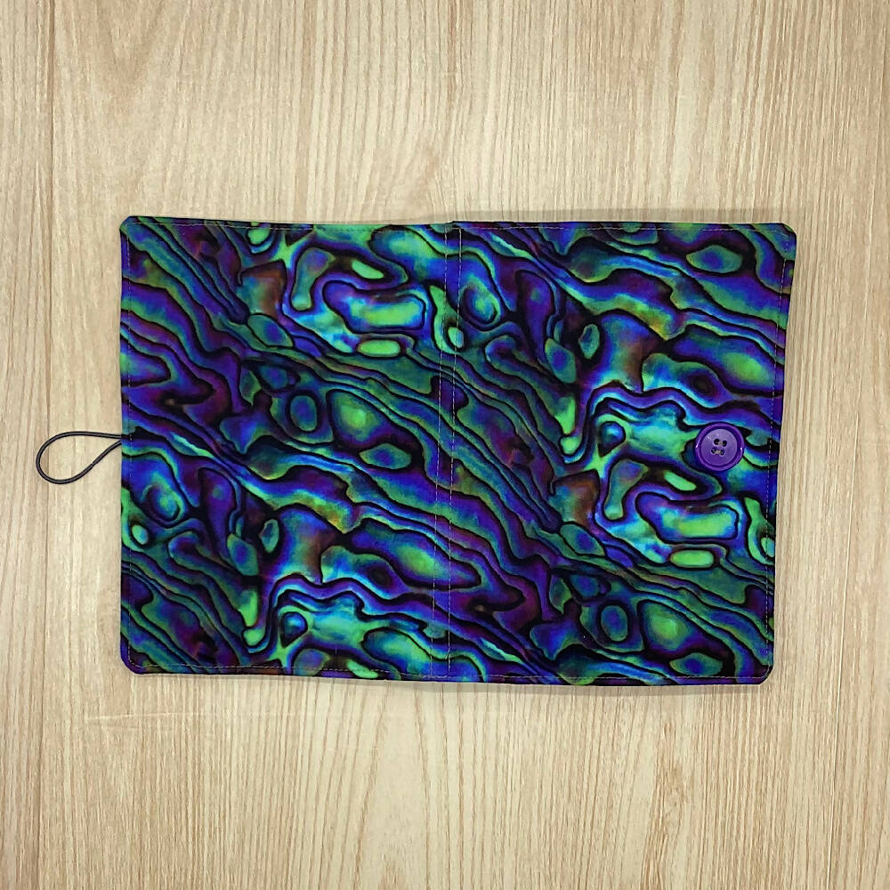 Paua Shell refillable A5 fabric notebook cover gift set - Incl. book and pen.