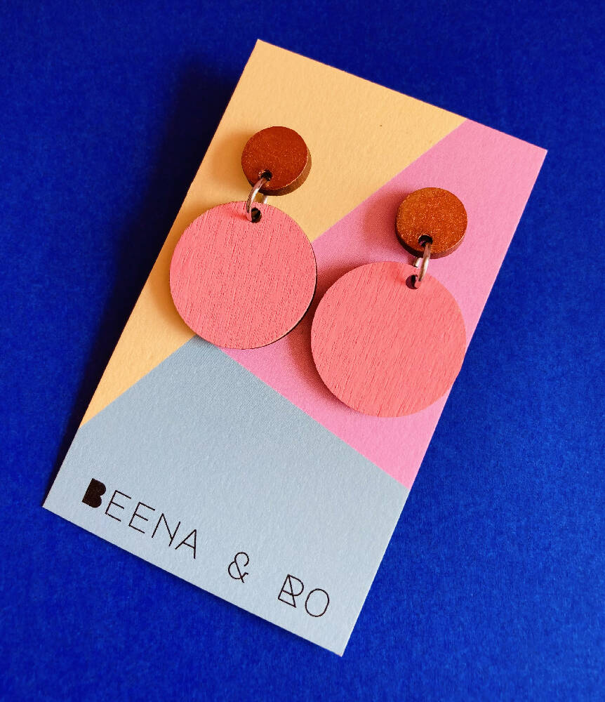 Handpainted pink / copper top earrings