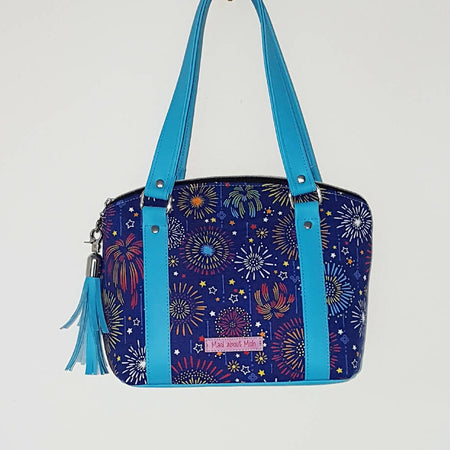 Blue Fireworks Fabric Small Handbag